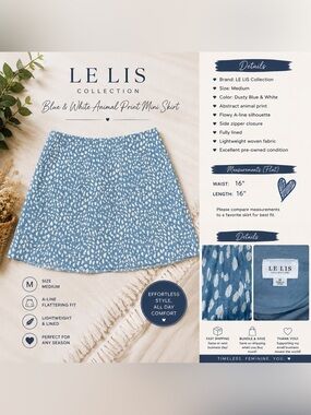 LE LIS Blue & White Animal Print Mini Skirt - Women's